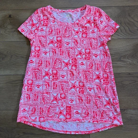 Lilly Pulitzer Small Seaside Harbour Print Short Sleeve Top Mizner Red - Picture 1 of 7